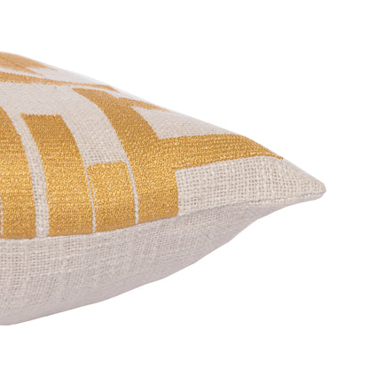 Yellow & Ivory Geometric Cotton Blend Pillow w/ Embroidery