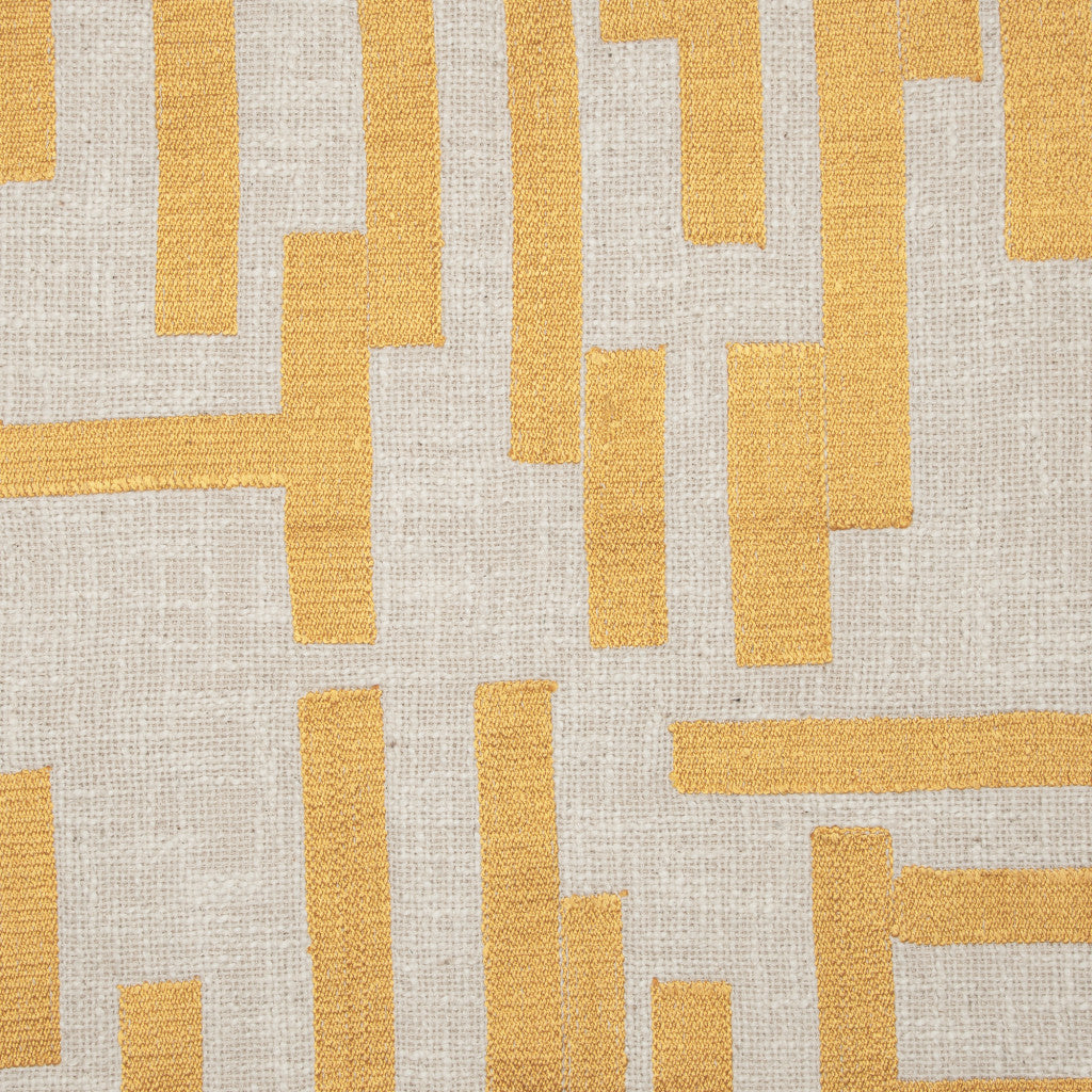 Yellow & Ivory Geometric Cotton Blend Pillow w/ Embroidery