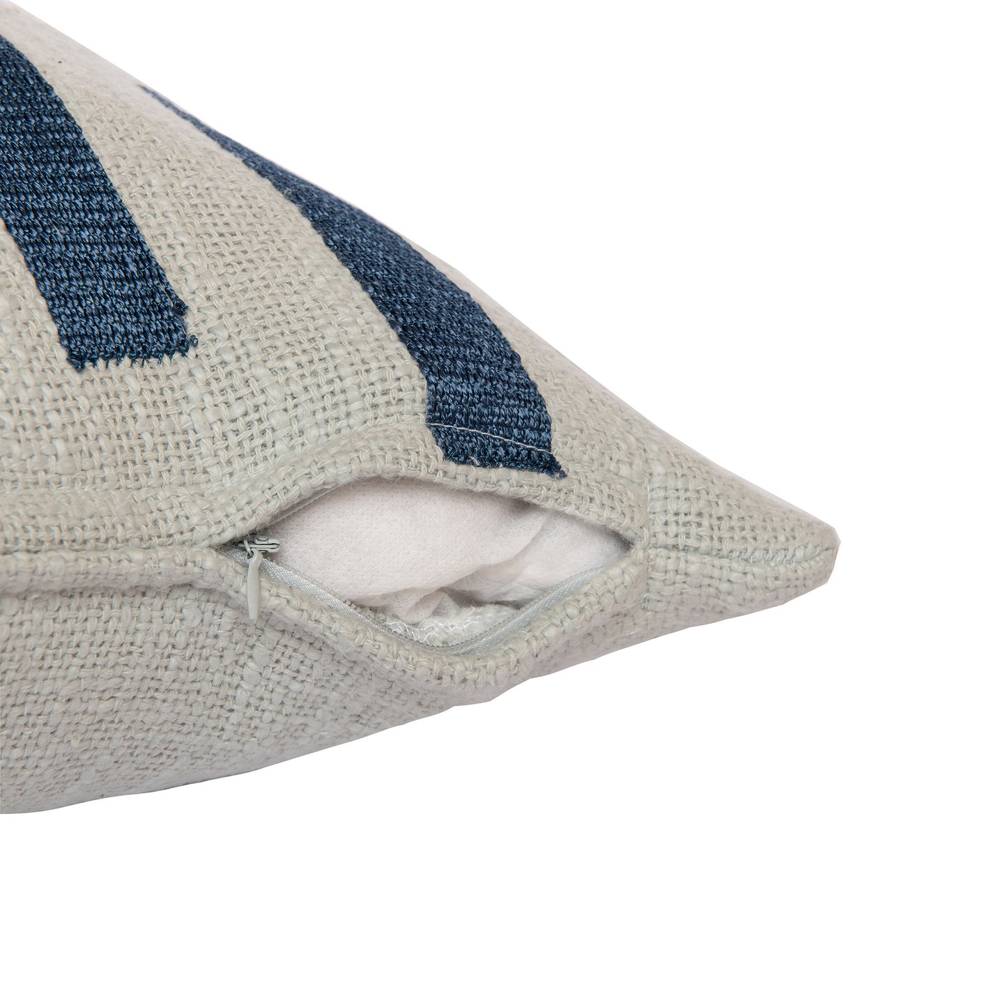 Blue & Ivory Geometric Cotton Blend Pillow w/ Embroidery