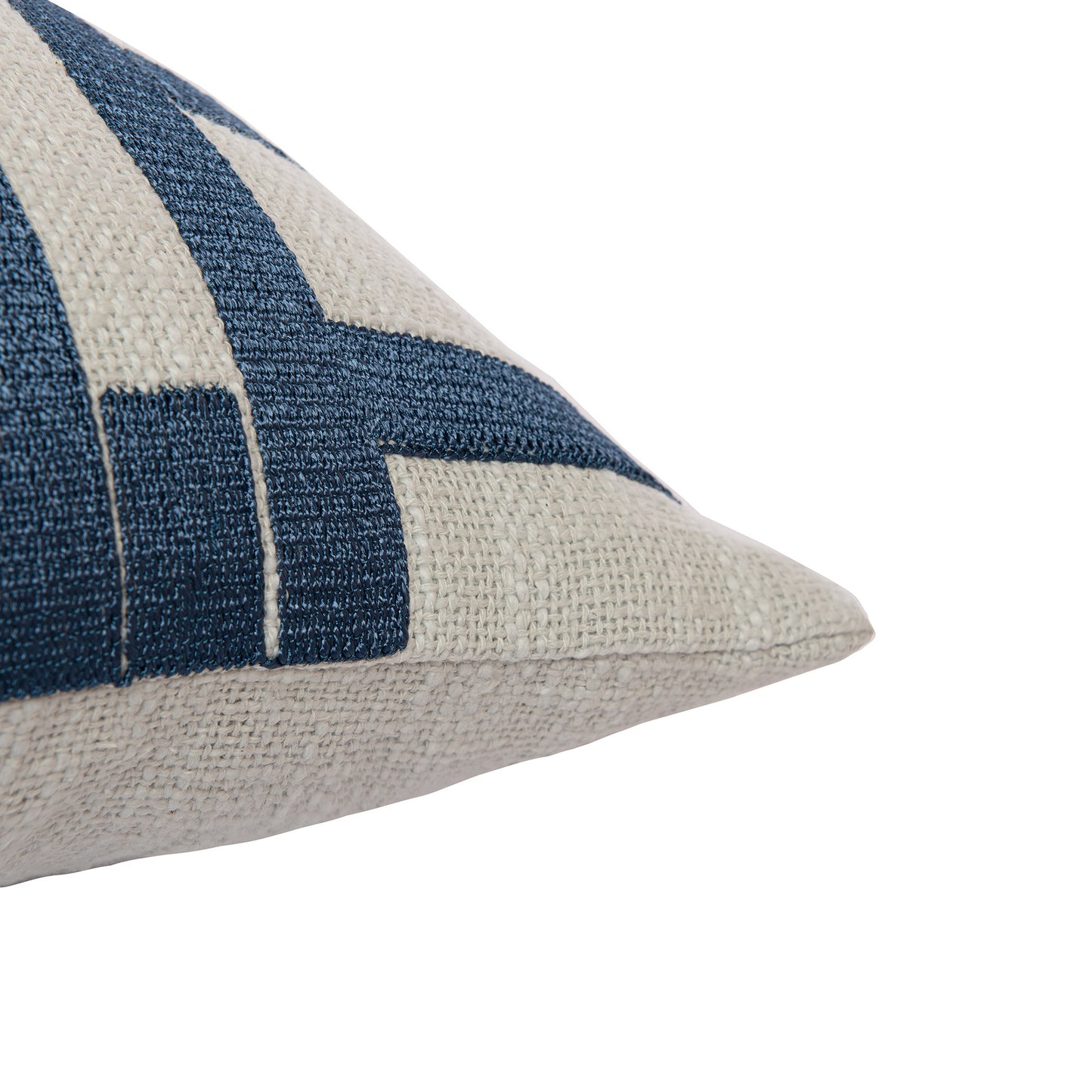 Blue & Ivory Geometric Cotton Blend Pillow w/ Embroidery