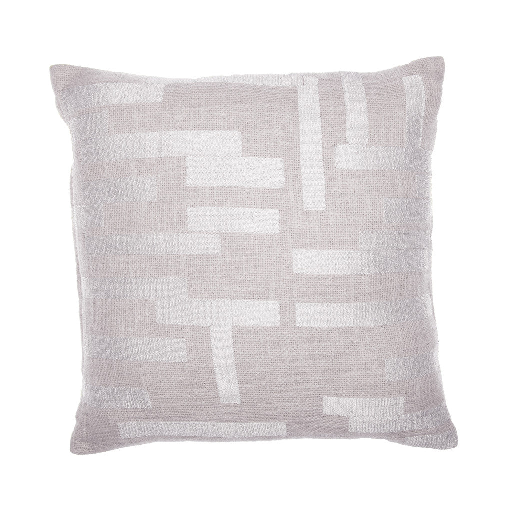 Ivory Geometric Cotton Blend Pillow w/ Embroidery