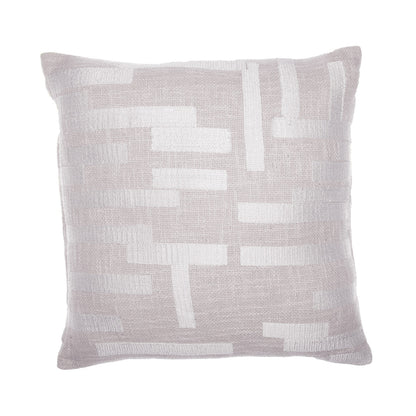 Ivory Geometric Cotton Blend Pillow w/ Embroidery
