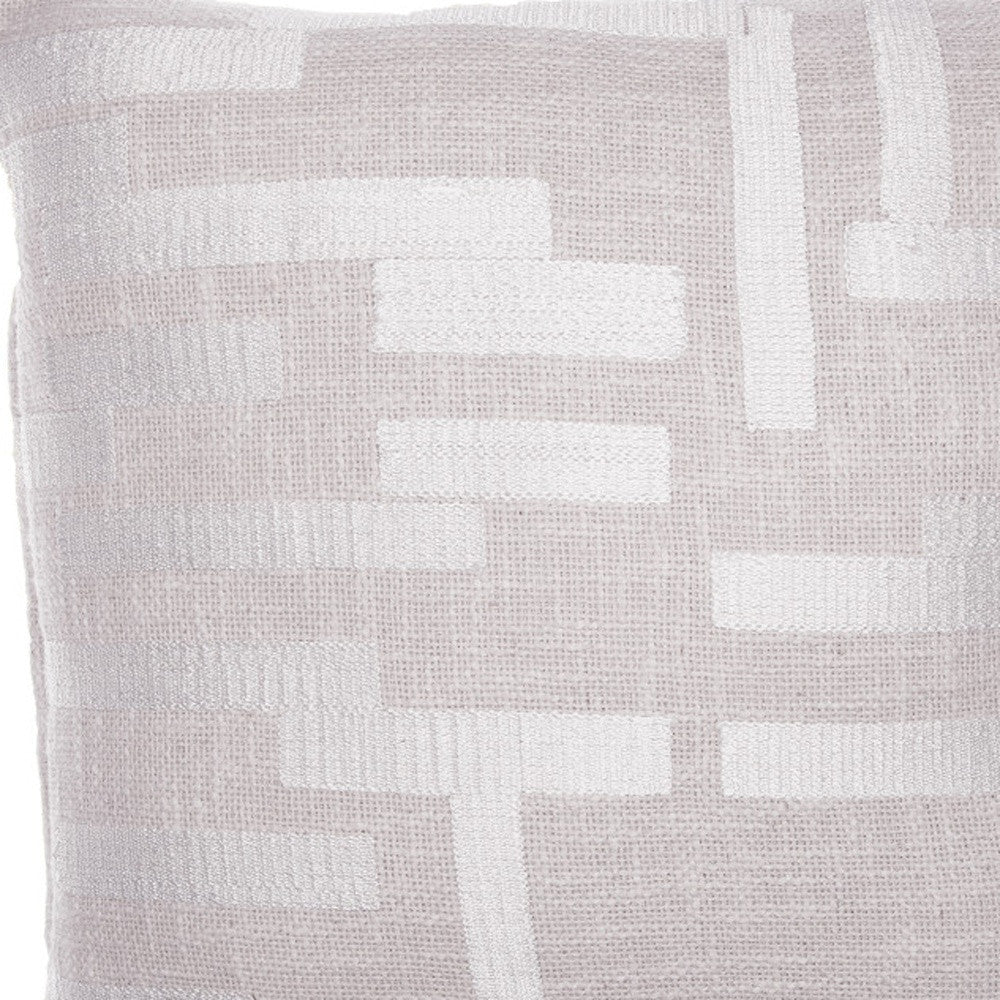 Ivory Geometric Cotton Blend Pillow w/ Embroidery