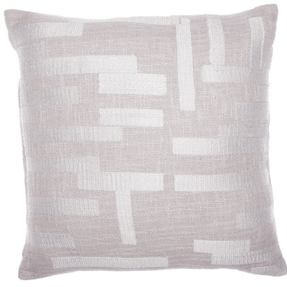 Ivory Geometric Cotton Blend Pillow w/ Embroidery