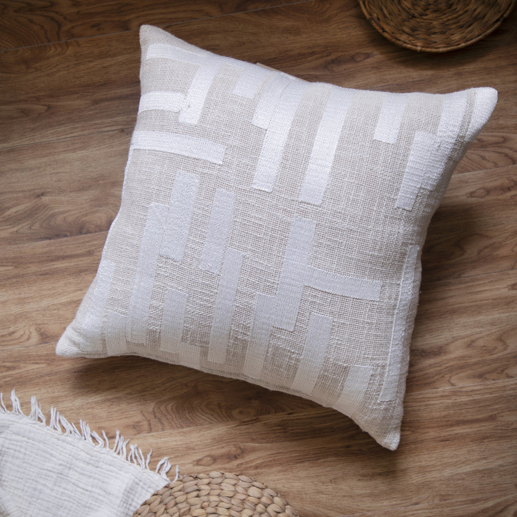 Ivory Geometric Cotton Blend Pillow w/ Embroidery