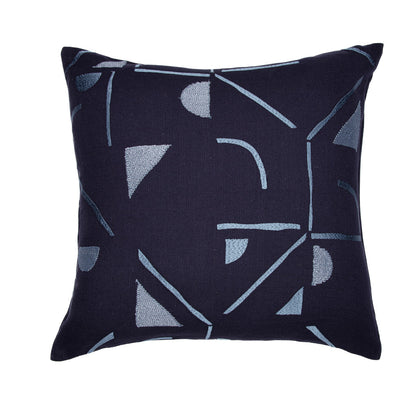 Blue Geometric Cotton Blend Pillow w/ Embroidery