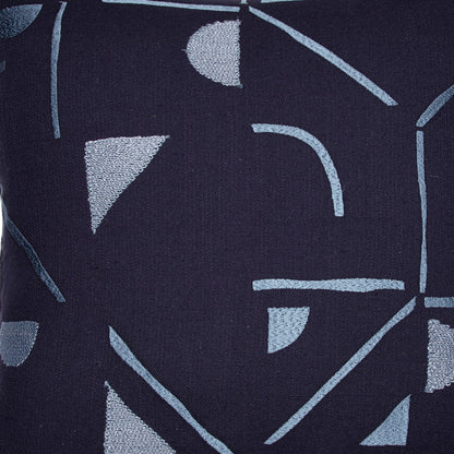 Blue Geometric Cotton Blend Pillow w/ Embroidery