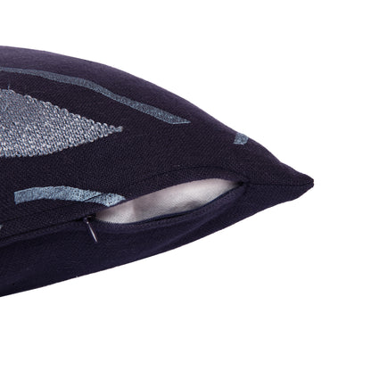 Blue Geometric Cotton Blend Pillow w/ Embroidery