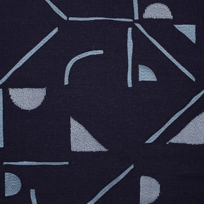 Blue Geometric Cotton Blend Pillow w/ Embroidery