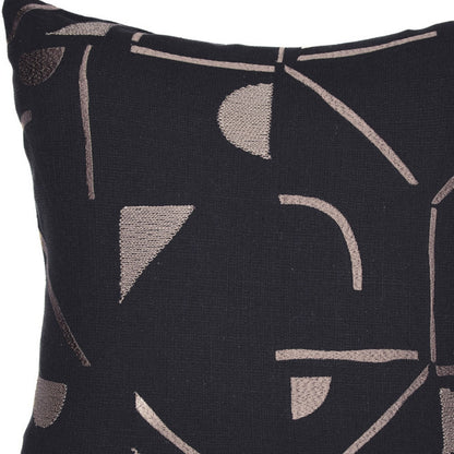 Beige & Black Geometric Cotton Blend Pillow w/ Embroidery