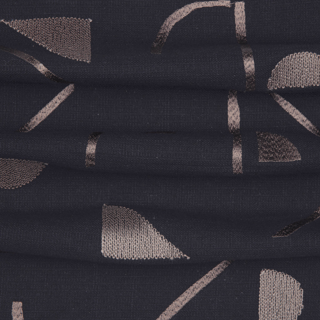 Beige & Black Geometric Cotton Blend Pillow w/ Embroidery