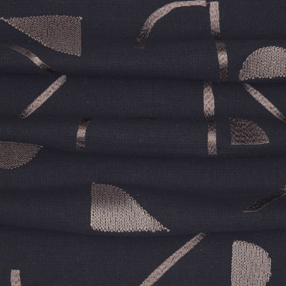 Beige & Black Geometric Cotton Blend Pillow w/ Embroidery