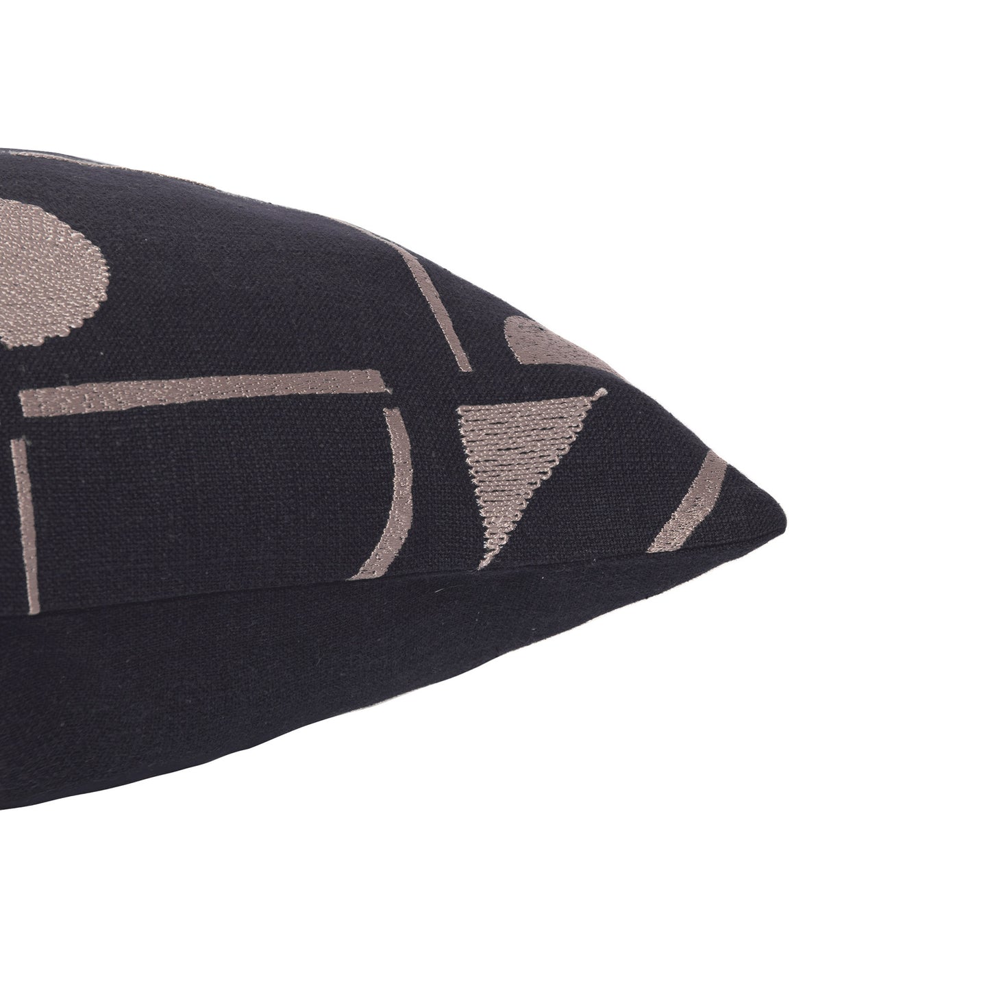 Beige & Black Geometric Cotton Blend Pillow w/ Embroidery