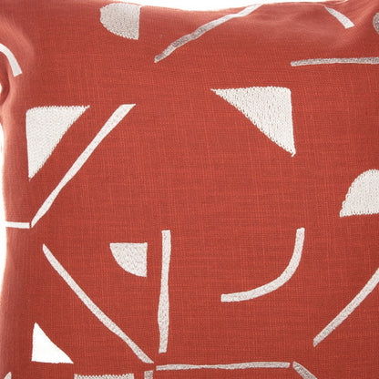Orange & Ivory Geometric Cotton Blend Pillow w/ Embroidery