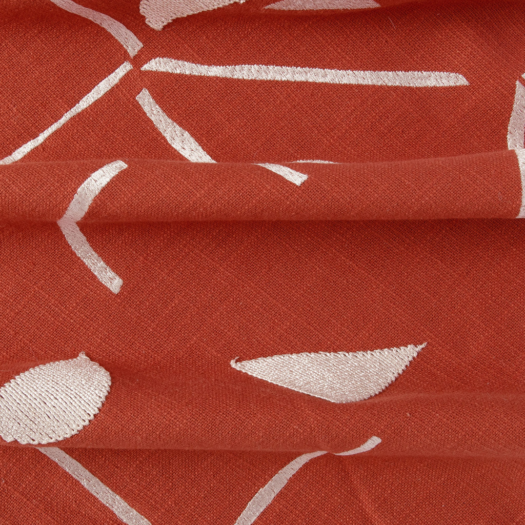 Orange & Ivory Geometric Cotton Blend Pillow w/ Embroidery