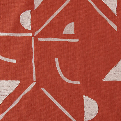 Orange & Ivory Geometric Cotton Blend Pillow w/ Embroidery
