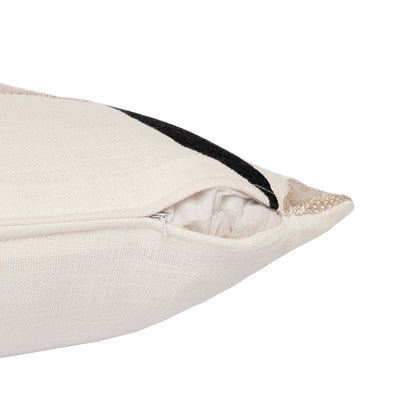 Taupe & Ivory Geometric Cotton Blend Pillow w/ Embroidery