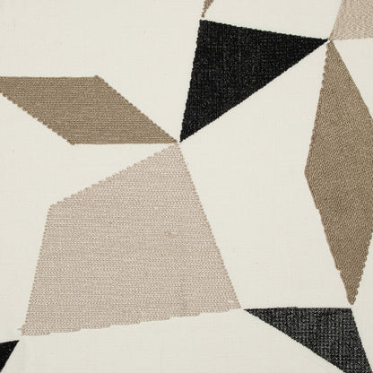 Taupe & Ivory Geometric Cotton Blend Pillow w/ Embroidery