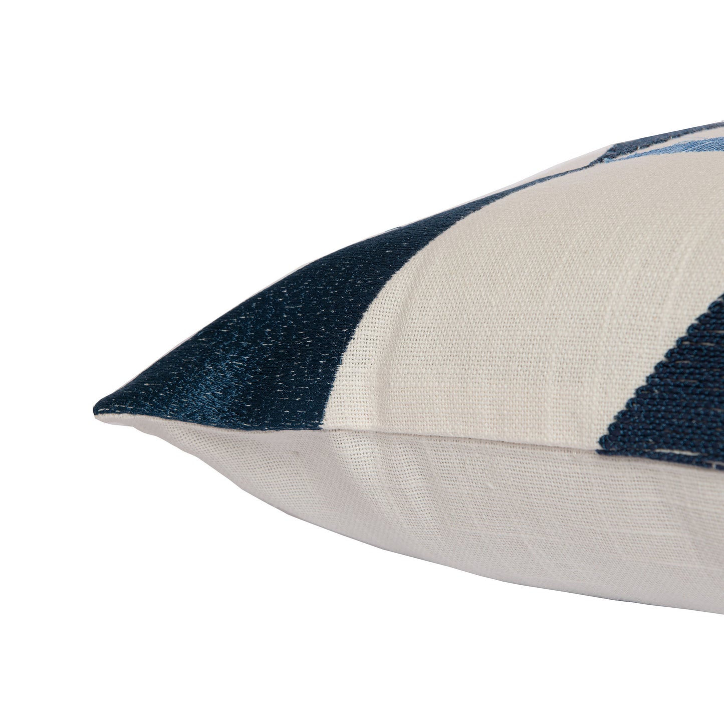 Ivory & Blue Geometric Cotton Blend Pillow w/ Embroidery