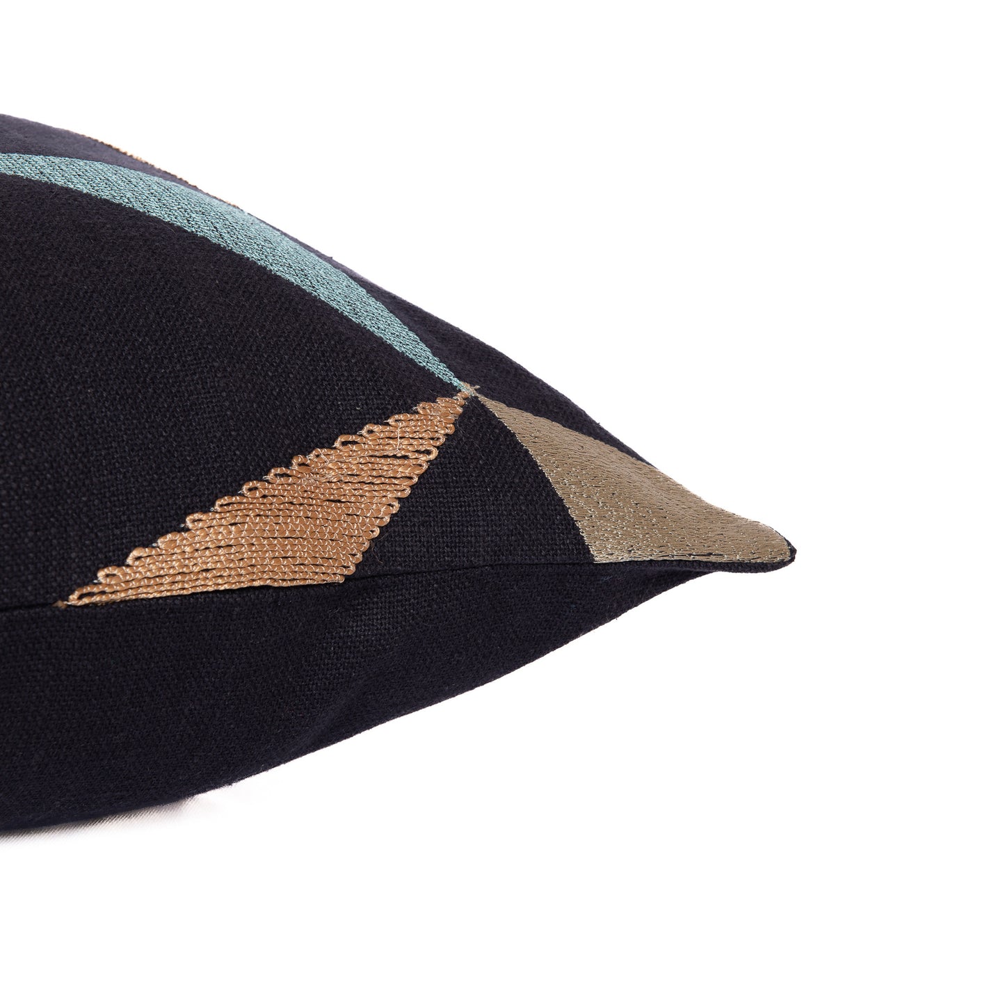 Blue & Beige Geometric Cotton Blend Pillow w/ Embroidery