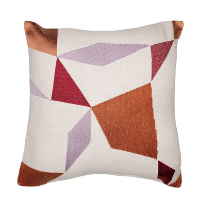 Ivory Geometric Cotton Blend Pillow w/ Embroidery
