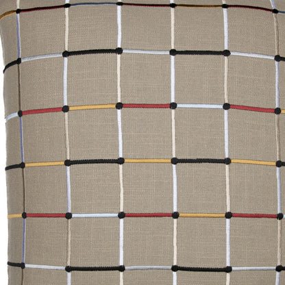 Beige Check Cotton Blend Pillow w/ Embroidery