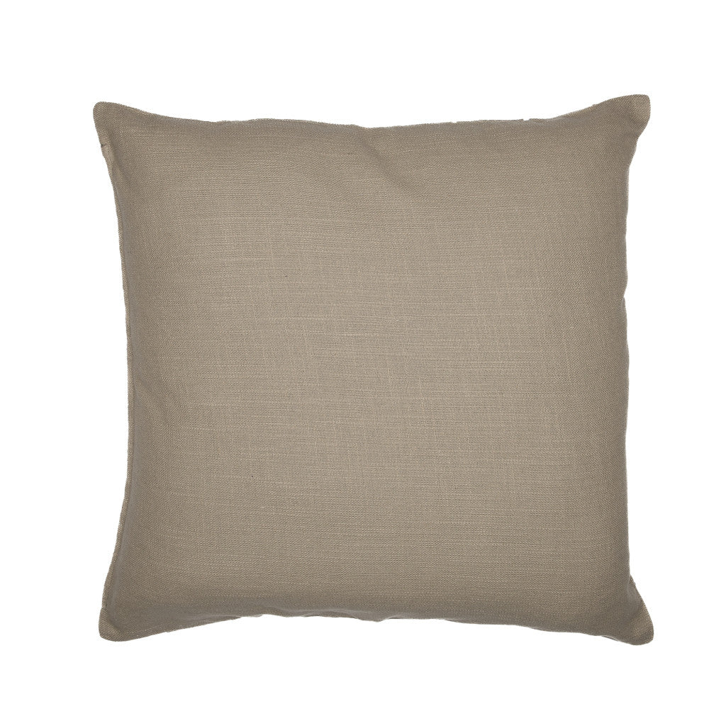 Beige Check Cotton Blend Pillow w/ Embroidery
