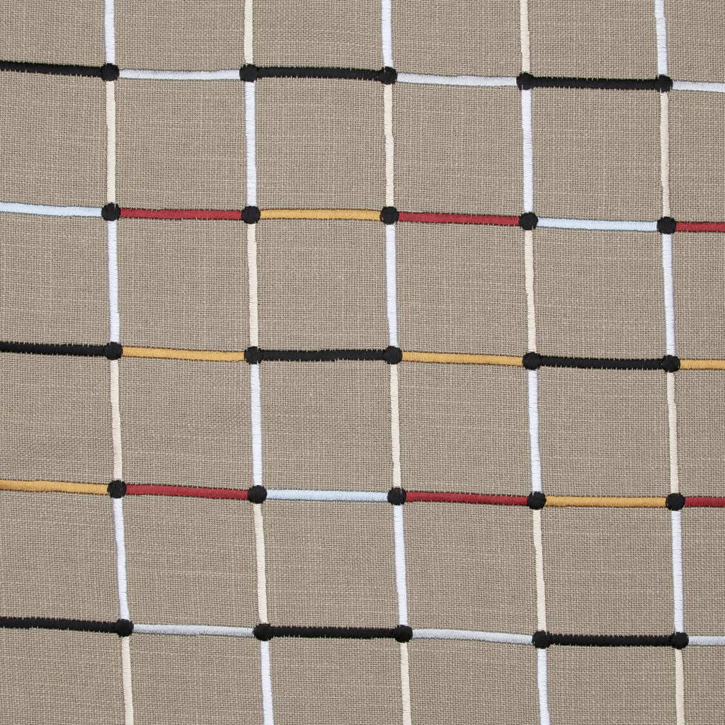 Beige Check Cotton Blend Pillow w/ Embroidery