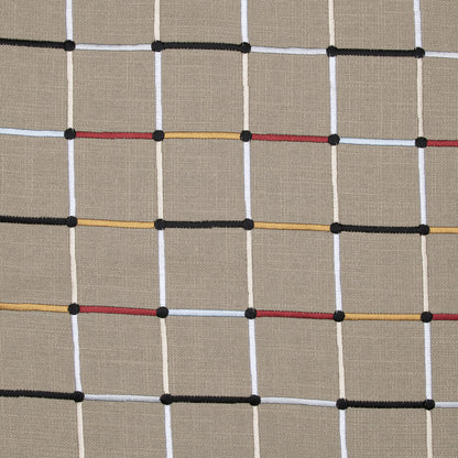 Beige Check Cotton Blend Pillow w/ Embroidery