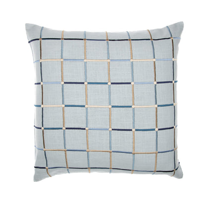Light Blue Check Cotton Blend Pillow w/ Embroidery