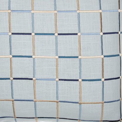 Light Blue Check Cotton Blend Pillow w/ Embroidery