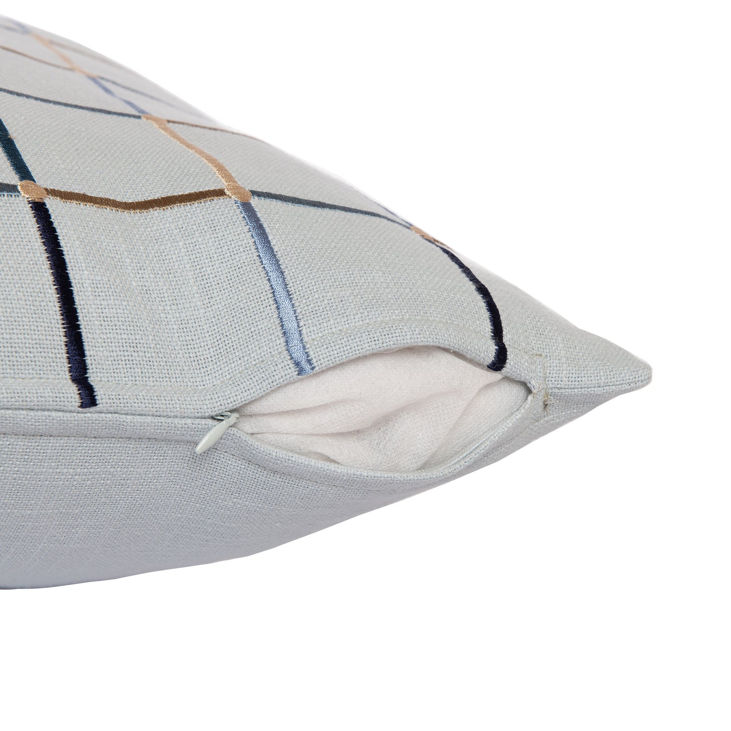 Light Blue Check Cotton Blend Pillow w/ Embroidery