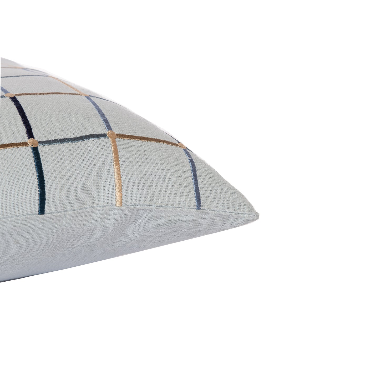 Light Blue Check Cotton Blend Pillow w/ Embroidery