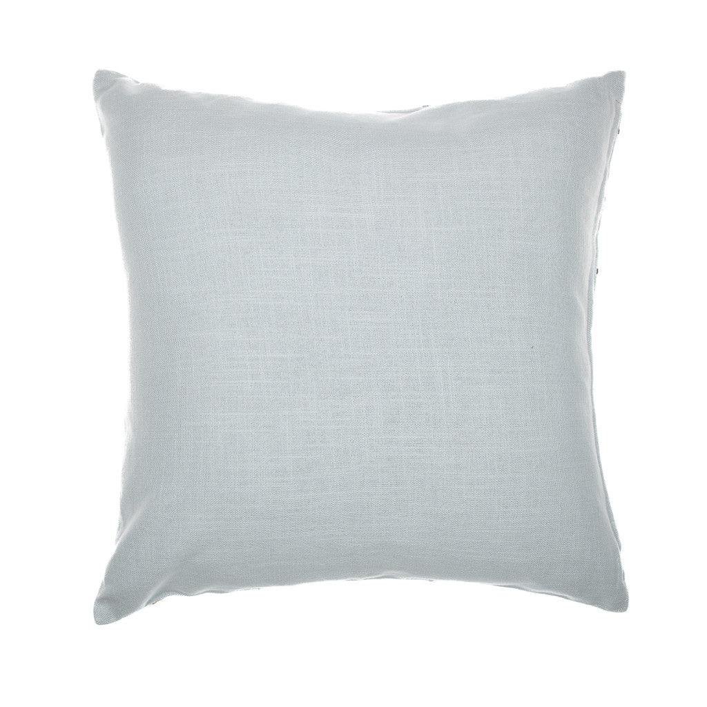 Light Blue Check Cotton Blend Pillow w/ Embroidery