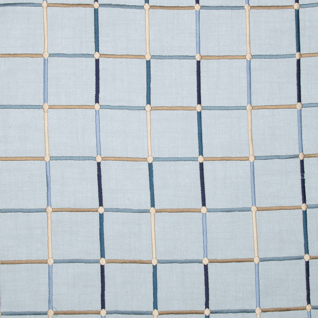 Light Blue Check Cotton Blend Pillow w/ Embroidery