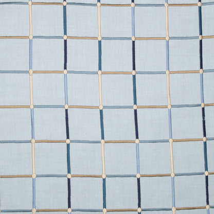 Light Blue Check Cotton Blend Pillow w/ Embroidery