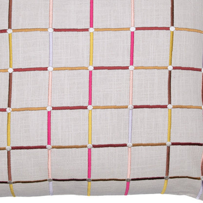 White Check Cotton Blend Pillow w/ Embroidery