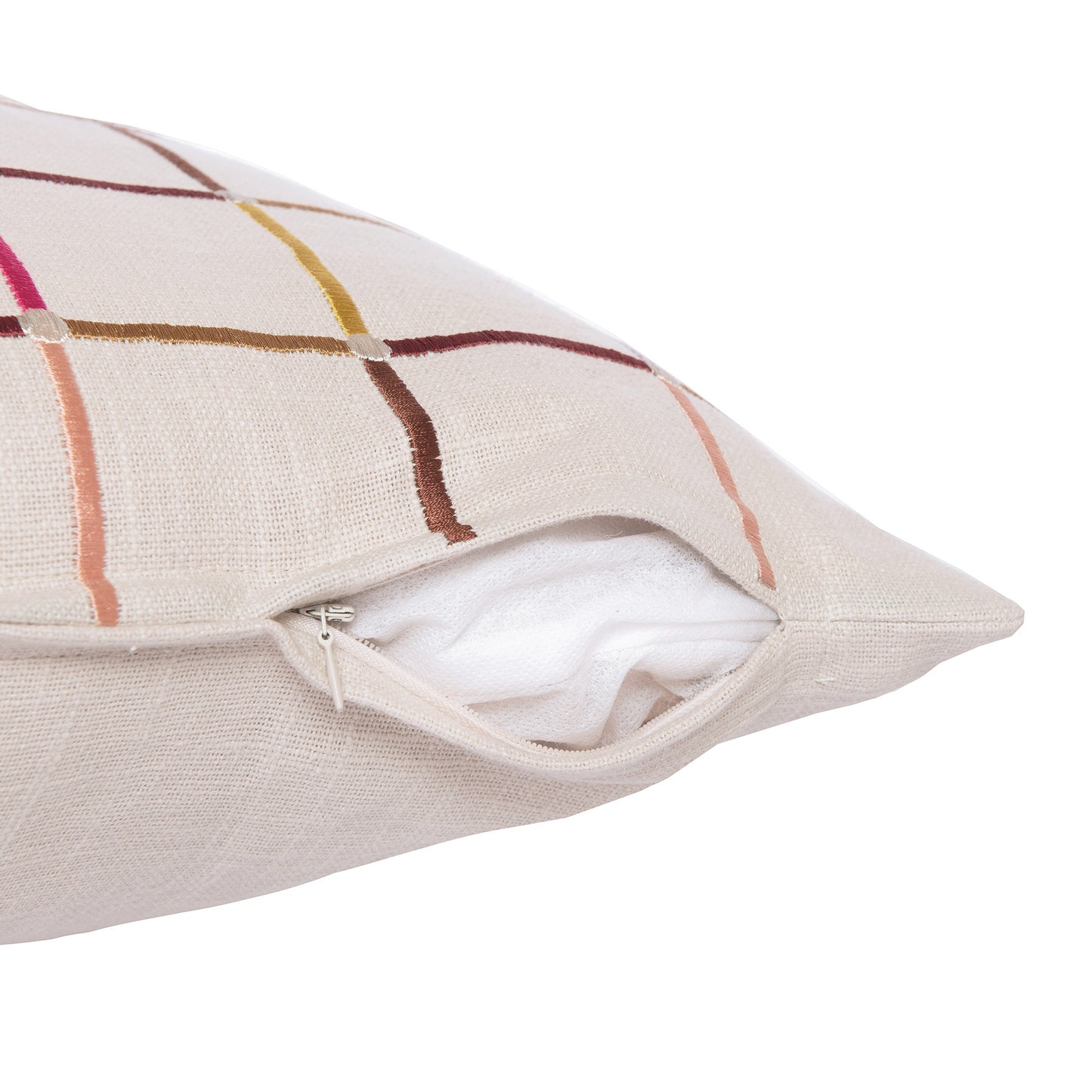 White Check Cotton Blend Pillow w/ Embroidery