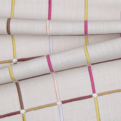 White Check Cotton Blend Pillow w/ Embroidery