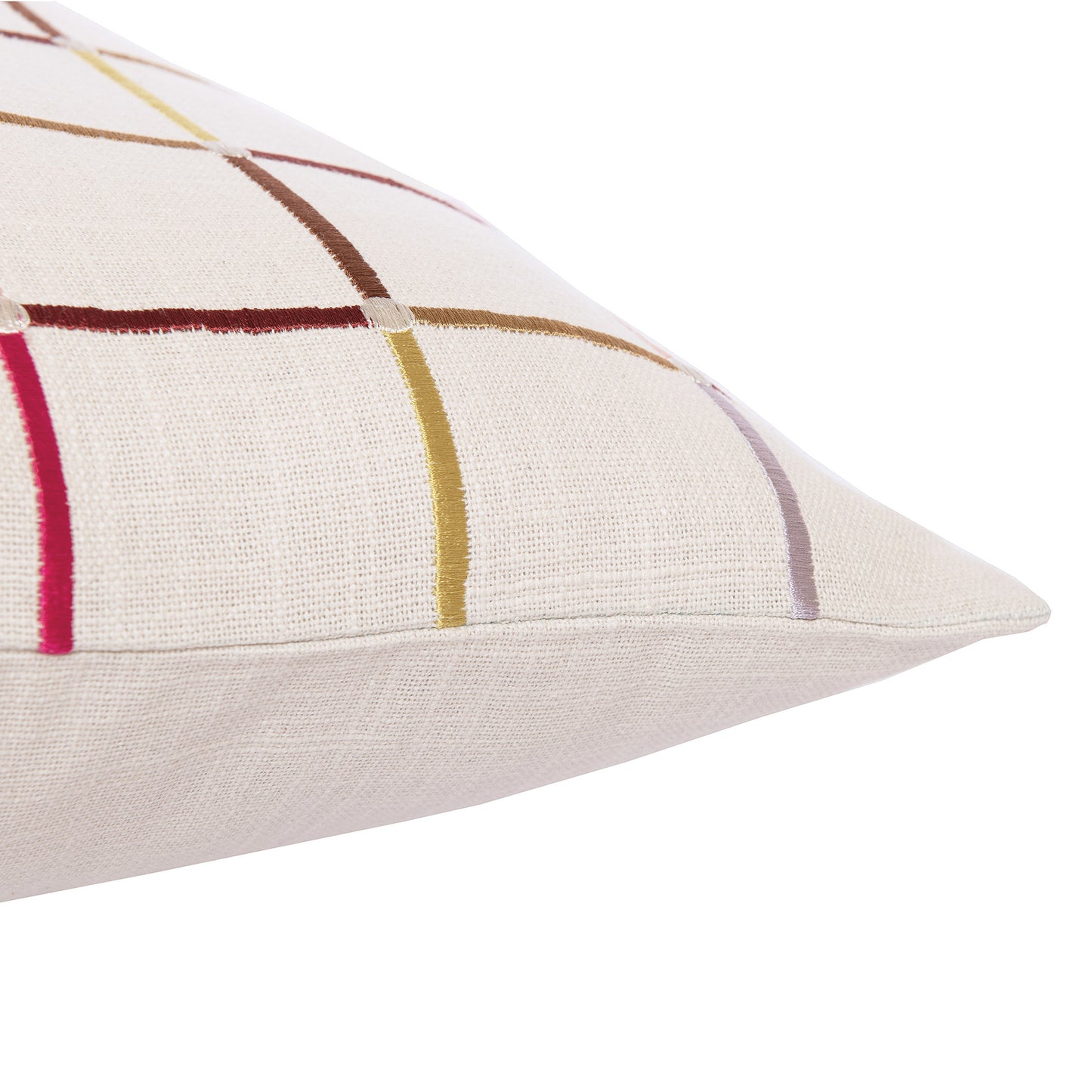 White Check Cotton Blend Pillow w/ Embroidery