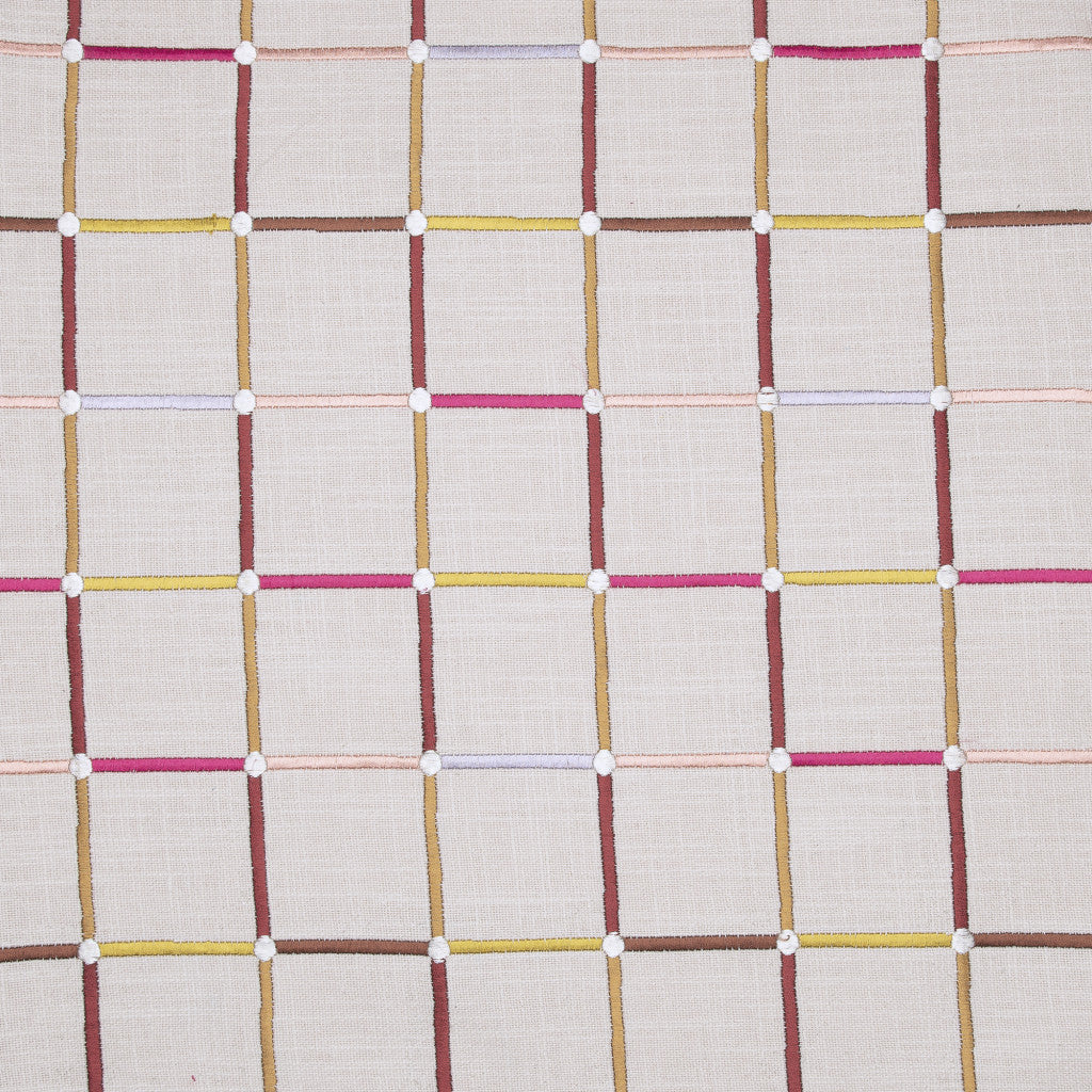 White Check Cotton Blend Pillow w/ Embroidery
