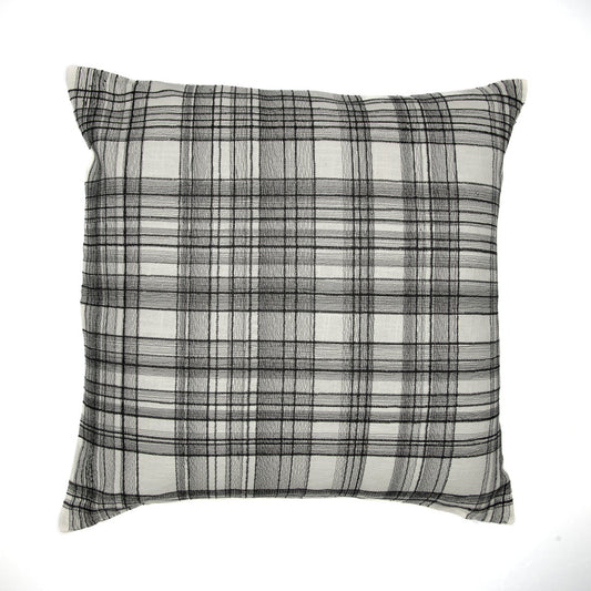 White & Black Check Cotton Blend Pillow w/ Embroidery