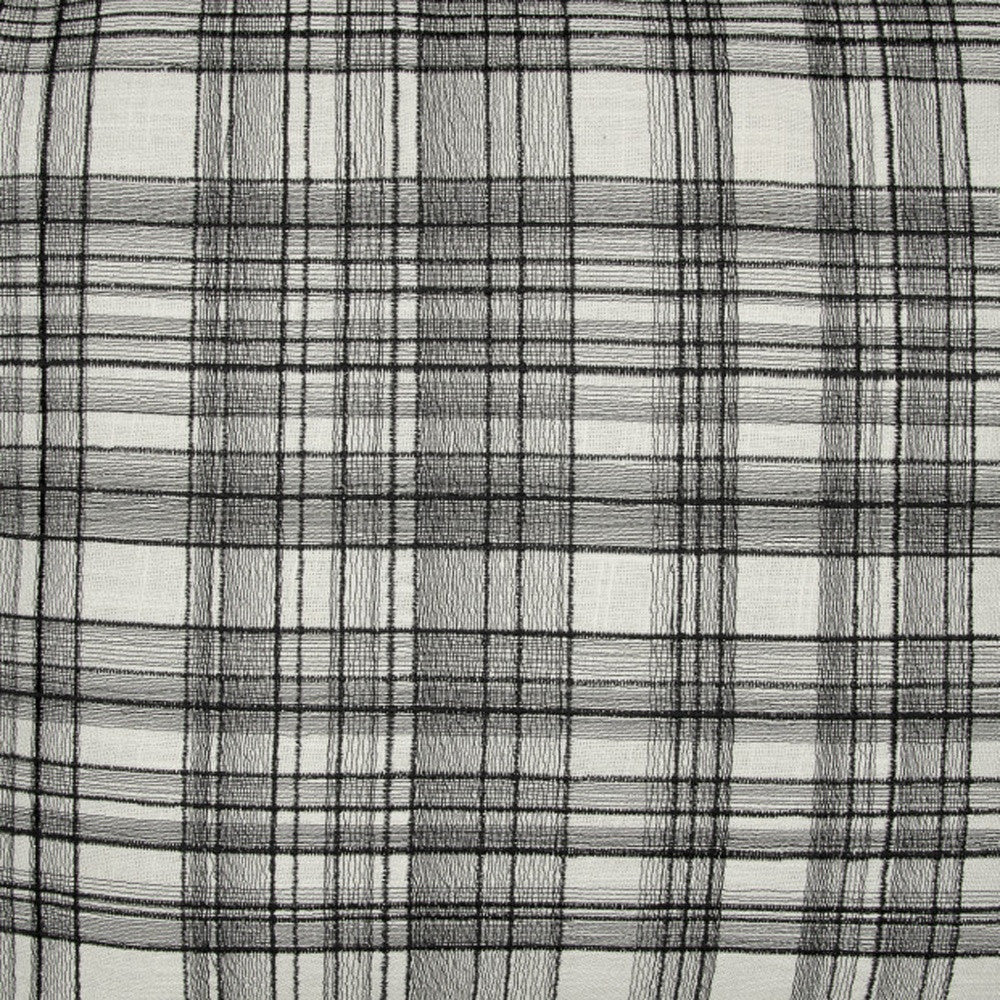White & Black Check Cotton Blend Pillow w/ Embroidery