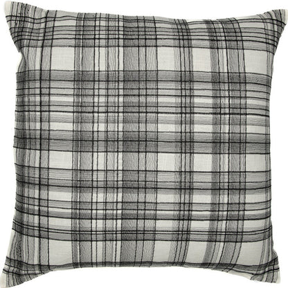 White & Black Check Cotton Blend Pillow w/ Embroidery