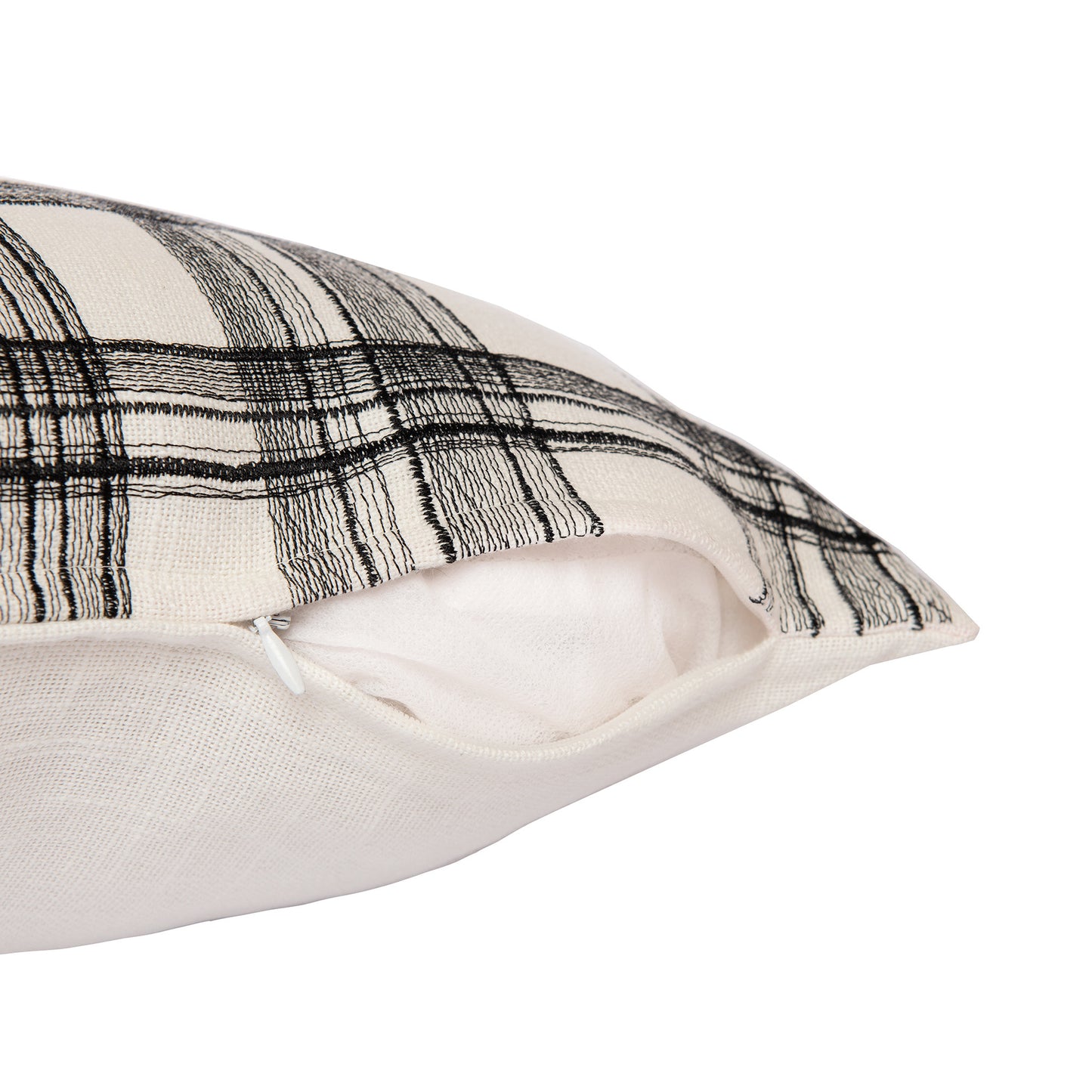 White & Black Check Cotton Blend Pillow w/ Embroidery