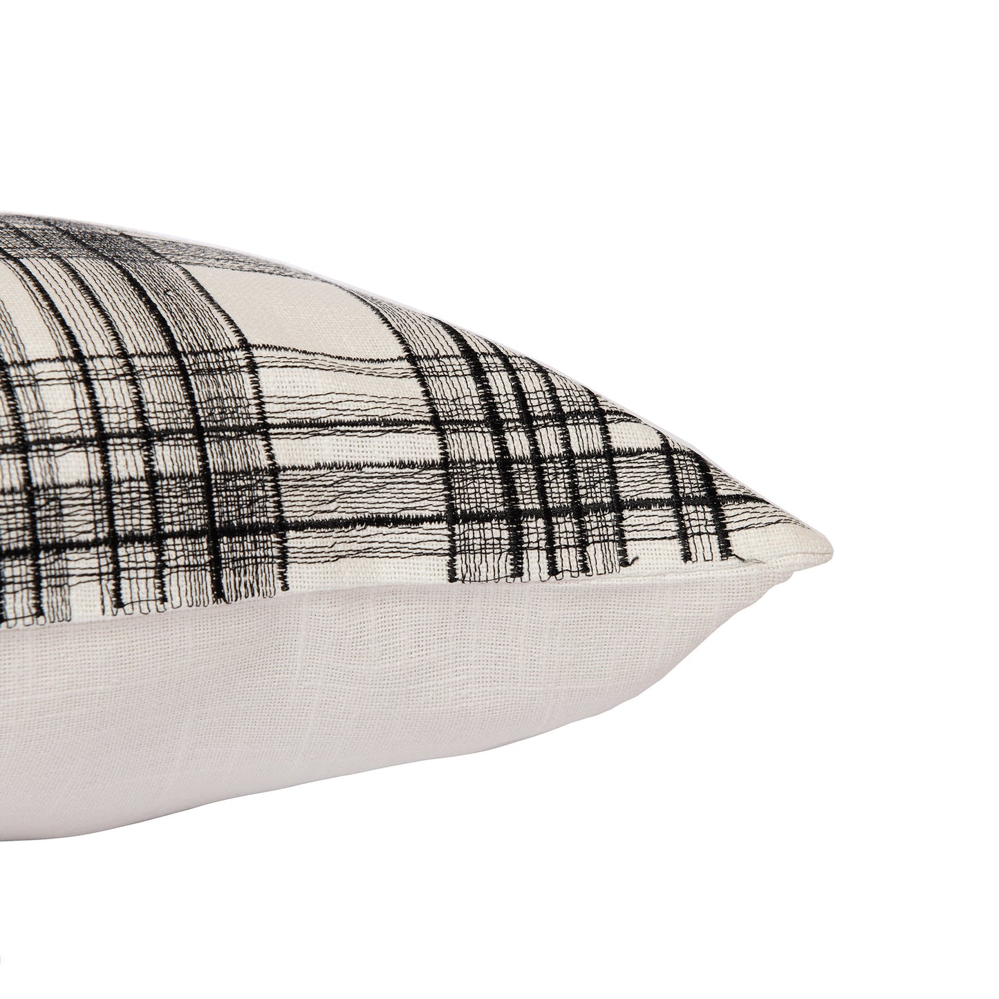 White & Black Check Cotton Blend Pillow w/ Embroidery