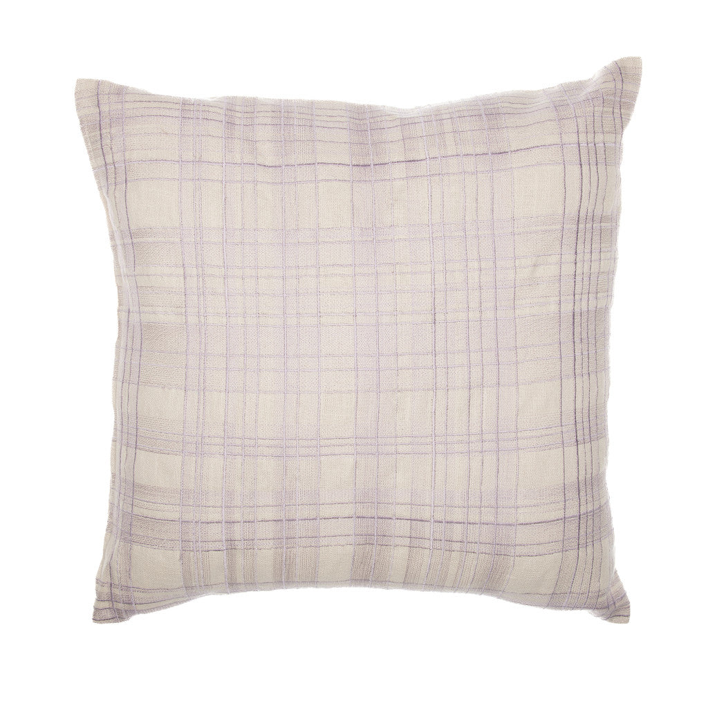 Ivory Check Cotton Blend Pillow w/ Embroidery