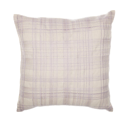 Ivory Check Cotton Blend Pillow w/ Embroidery