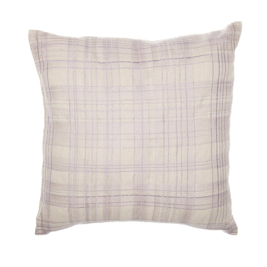 Ivory Check Cotton Blend Pillow w/ Embroidery
