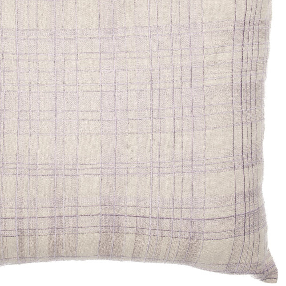 Ivory Check Cotton Blend Pillow w/ Embroidery
